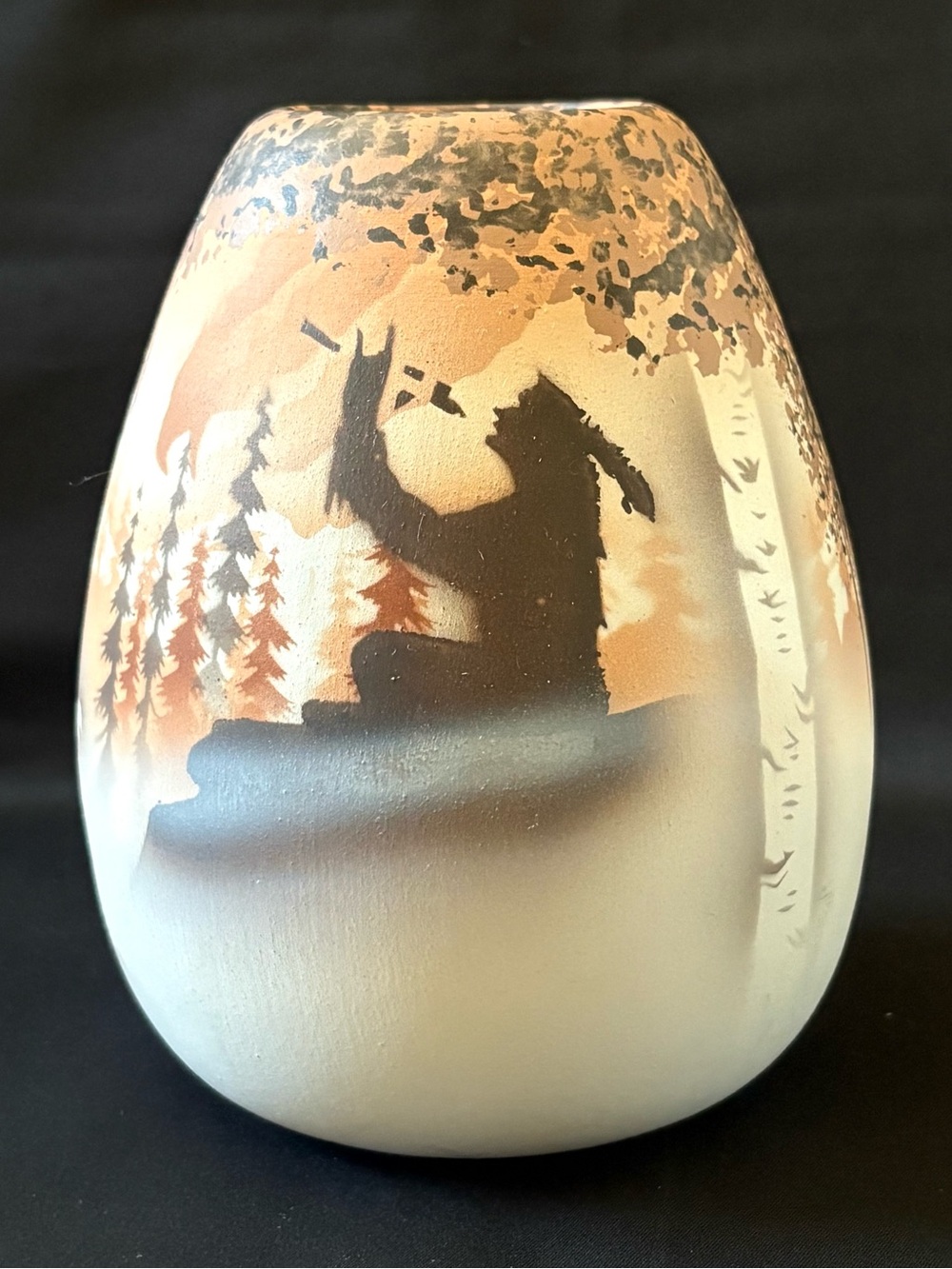 RARE Bradley Duane Southwest Pottery  Vase Flute Player Wolf Eagle Artist Signed